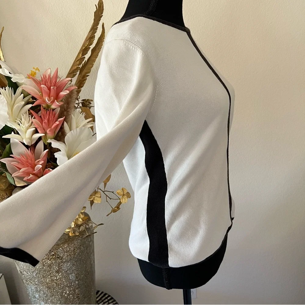 Geoffrey Beene Sport 3/4 Sleeve Black and White V-Neck Sweater 100% Cotton - Picture 2 of 10